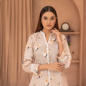 Beige Floral Embroidered Kurta