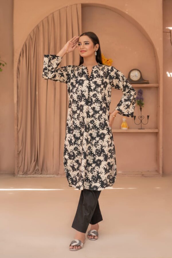 Black & Beige Printed Kurta