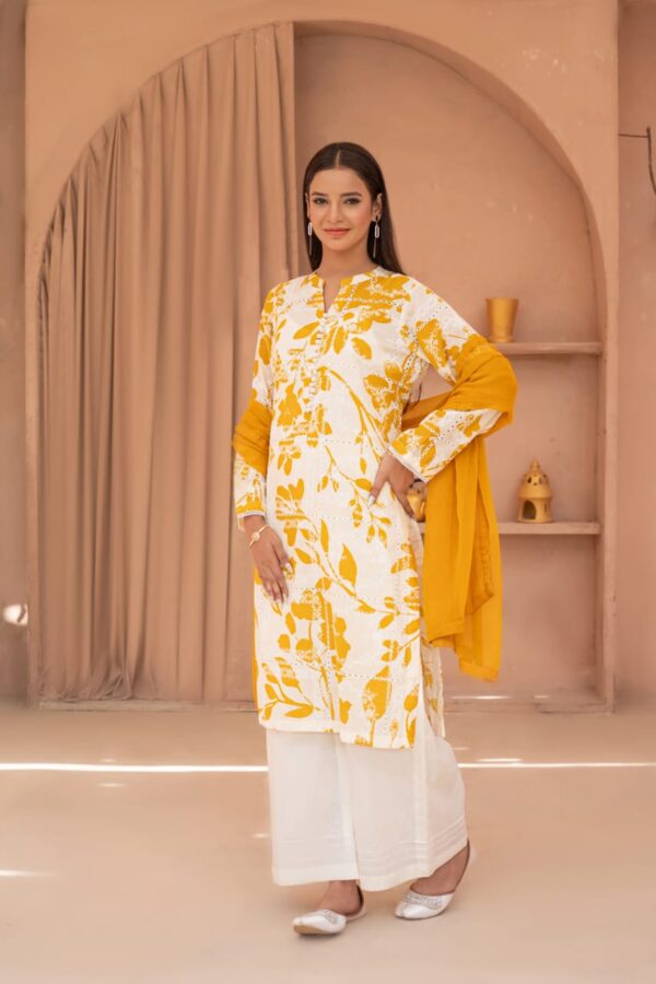 Mustard & White Floral 3-Piece Suit