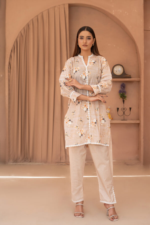 Beige Floral 2 Piece Kurta